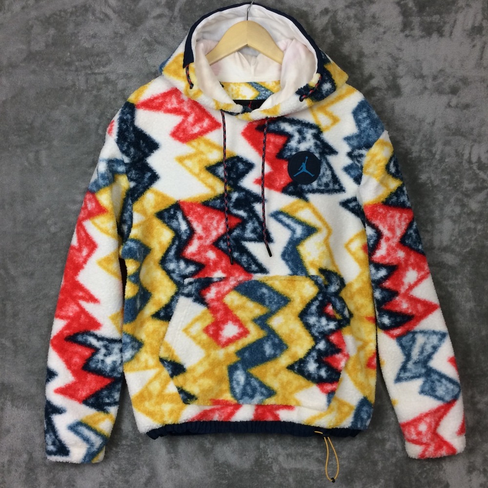 Nike Jordan Fleece Hoodie Mens M Sherpa Geometric Retro Pullover Mountainside